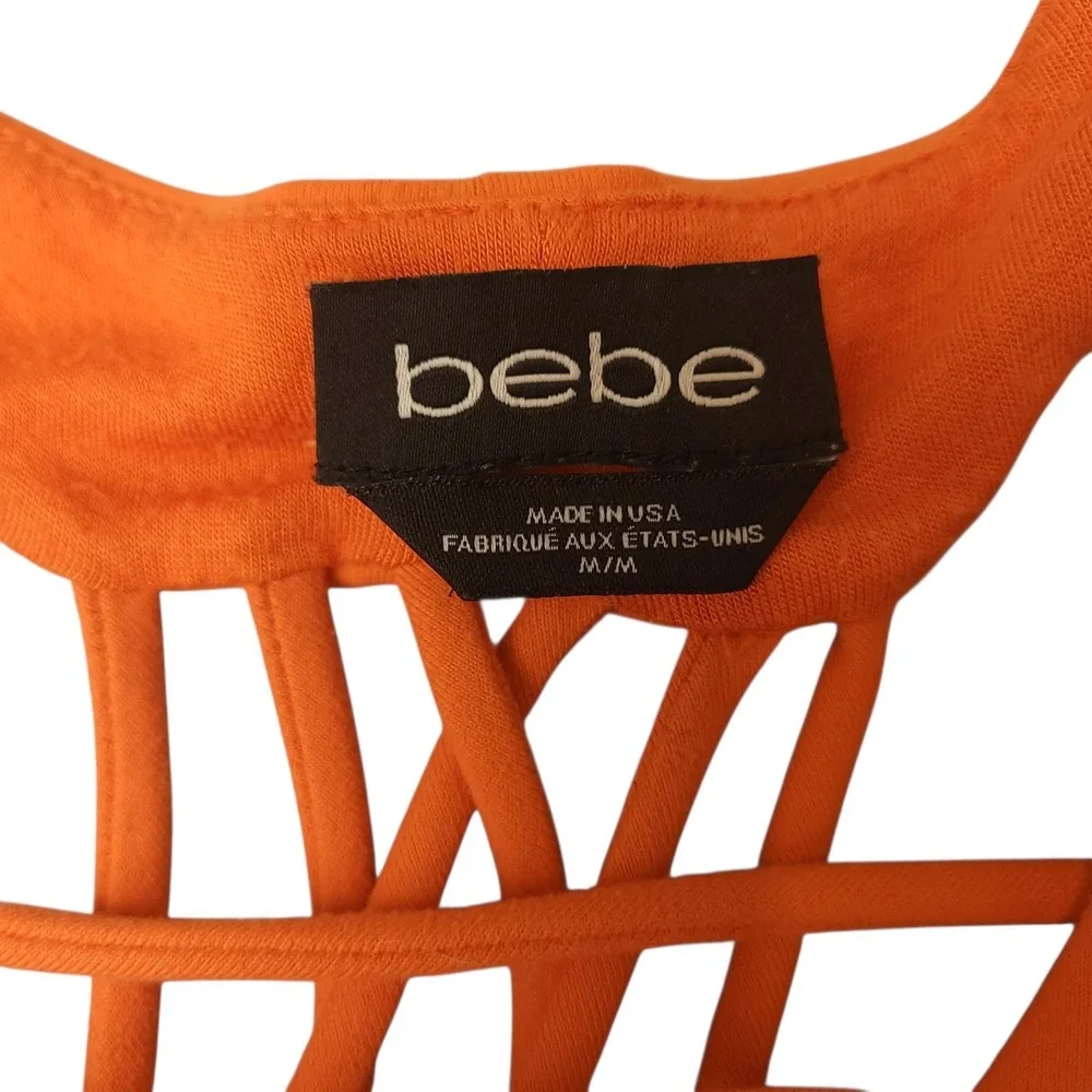 Vintage Bebe Orange Bodycon Midi Dress M Peekaboo Lattice Cage Back Strappy EUC